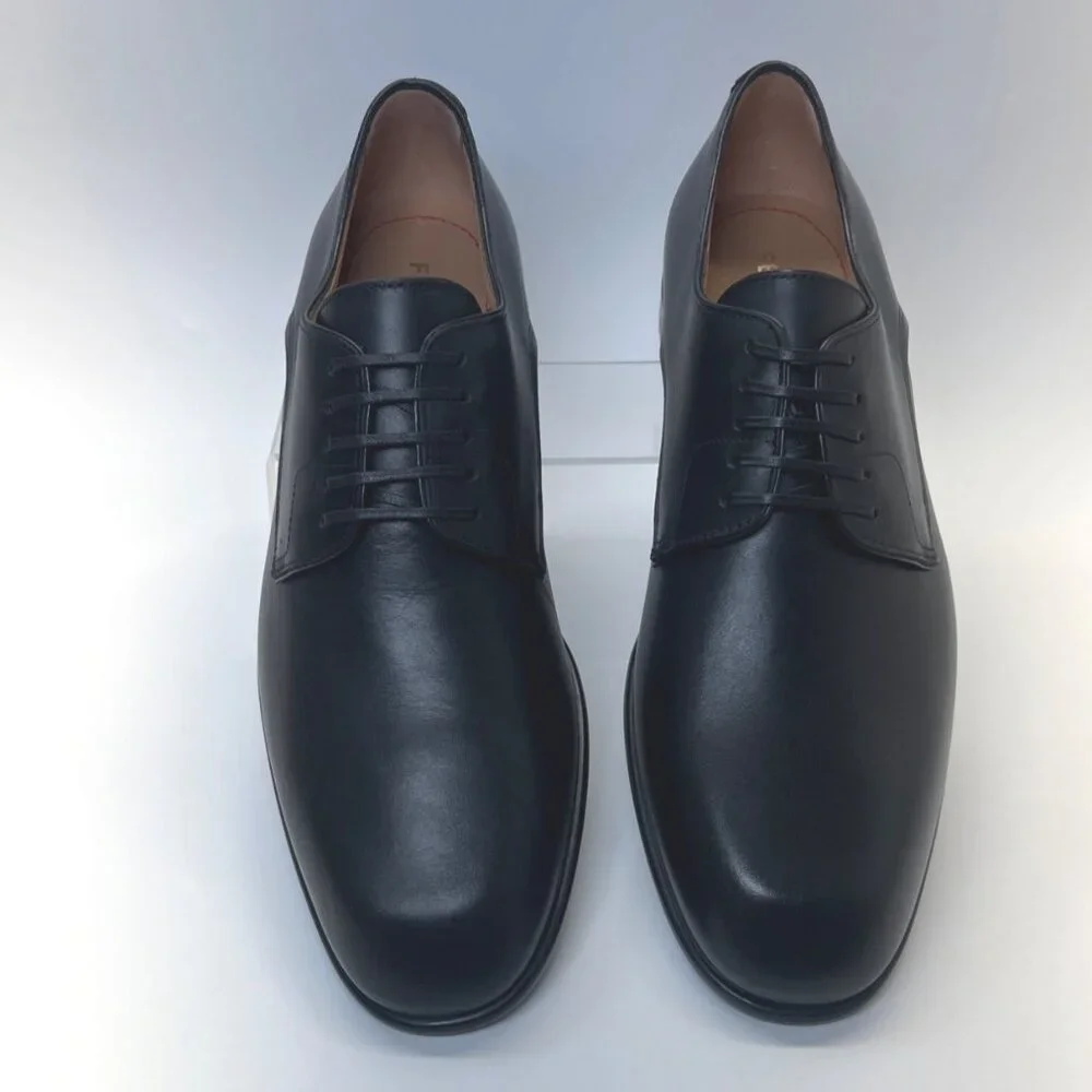 Ferragamo Fosco Men Leather Shoes Black Derby Oxfords Size 9.5